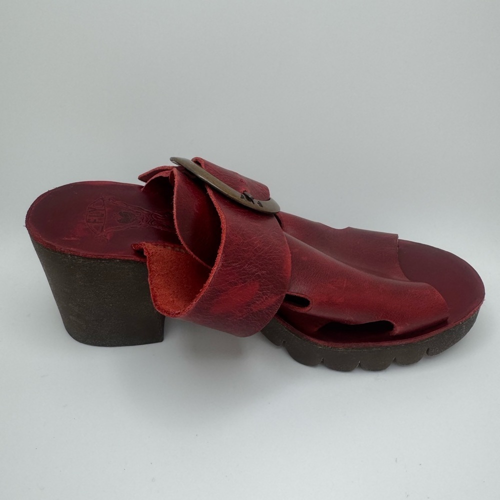 Fly London Red Leather Platform Clog Sandals – Size 36 - Picture 12 of 15